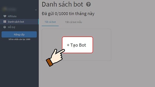 Lựa chọn vào mục “Tạo bot”